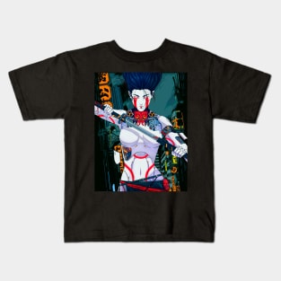 Vaporwave Samurai Cyberpunk Goth Dystopian Cyborg Girl Kids T-Shirt